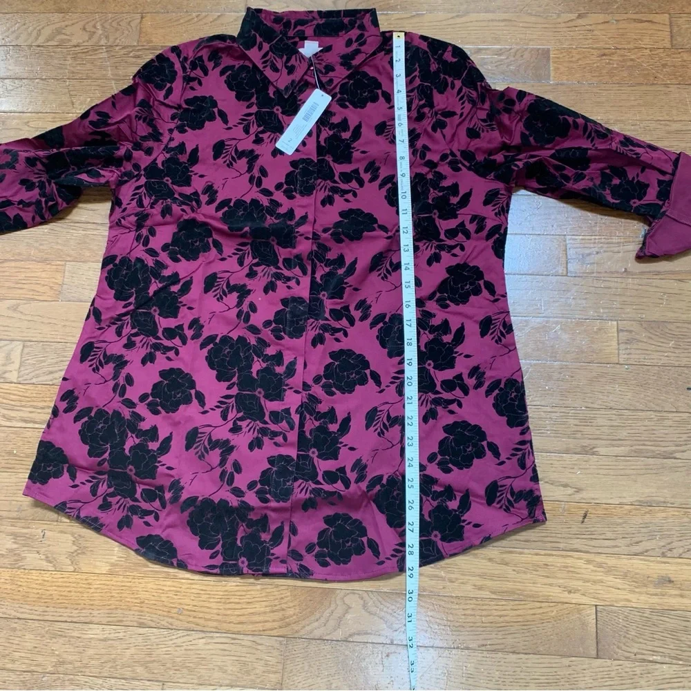 Contemporary Floral Flocked Button-Down Tunic - Size - Large - Monrovia - Picture 8 of 12